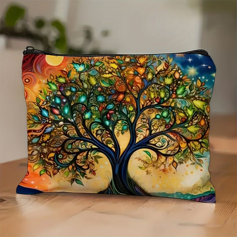 Tree Of Life Makeup Bag Cosmetic Organizer Vintage Cosmic Design With Earthy Tones And Bright Colors Compact Travel Toiletry Bag Spacious Interior For Makeup Skincare Gym Camping Durable Zipper Closure Ideal Gift For Nature Lovers Artistic Cosmetics Pouch - Image 3