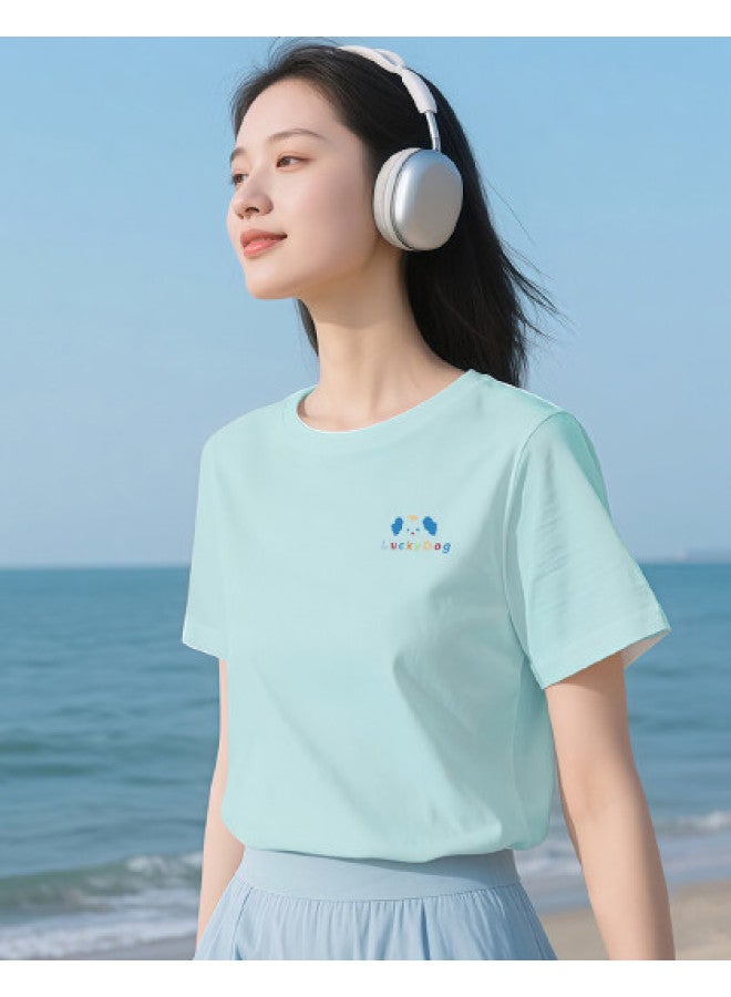 Your Sun Women'S Summer Basic Shirt Thin High-End Minimalist Pure Cotton T-Shirt Ladies Short Sleeve - Image 1