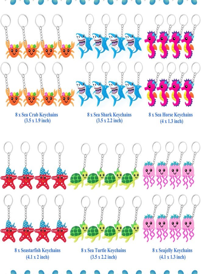 CiciBear 48 Pack Sea World Party Return Favors with SeaJelly, Seahorse, Sea Turtle, Starfish, Shark and Sea Crab Keychains for Underwater World Party,Kids Birthday,Baby Shower - Image 2