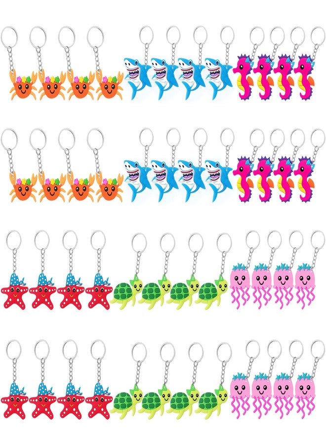 CiciBear 48 Pack Sea World Party Return Favors with SeaJelly, Seahorse, Sea Turtle, Starfish, Shark and Sea Crab Keychains for Underwater World Party,Kids Birthday,Baby Shower - Image 1