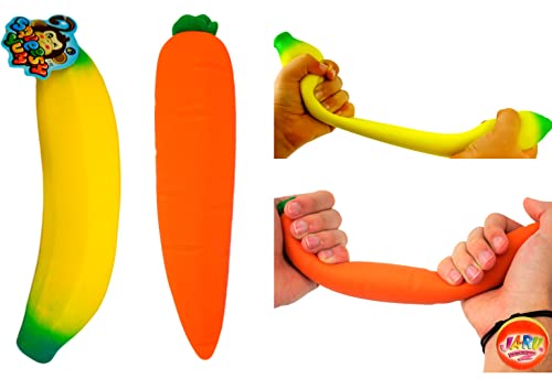 Ja-Ru JARU Stretchy Banana Squishy Carrot 2 Pack Super Squishy Slow Rising Sensory Fidget Fruit Toys for Kids Stress Relief Therapy Autism Toy Bulk Party Favor Classroom Prizes 33403342p - Image 1