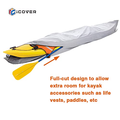 iCover i COVER 13ft Kayak Cover- Water Proof 600D Heavy Duty Kayaks/Canoe Covers Fits Canoes or Paddleboards up to 13ft Long and Beam Width up to 30in, Grey - Image 4