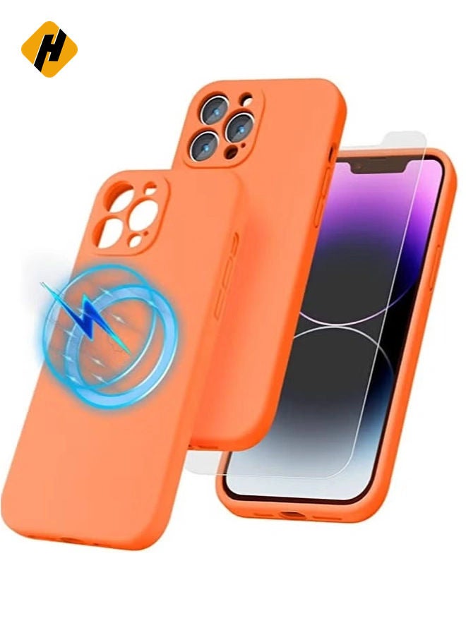 HuHa iPhone 14 Pro Max, [Compatible with MagSafe] [Soft Microfiber Lining] Shockproof Slim Silicone Phone Case for iPhone 14 Pro Max,6.7 inch,Orange - Image 1