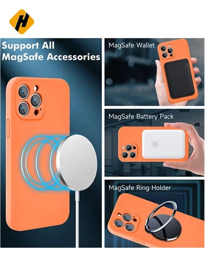 HuHa iPhone 14 Pro Max, [Compatible with MagSafe] [Soft Microfiber Lining] Shockproof Slim Silicone Phone Case for iPhone 14 Pro Max,6.7 inch,Orange - Image 2