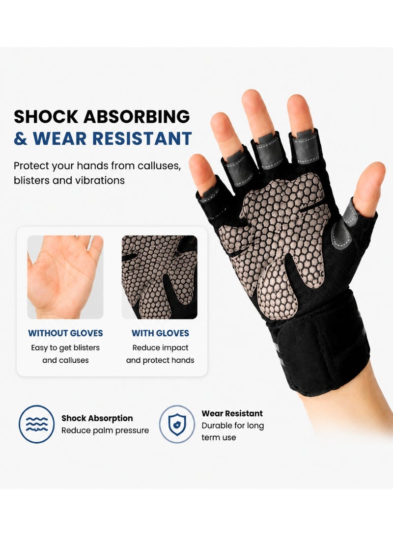 Hirospace Half Finger Weight Lifting Gloves with Adjustable Wrist Support, Breathable Workout Gloves with Anti-Slip Silicone Grip and Padded Palm Protection, Gym Training Gloves for Deadlift, Pull Up, Crossfit & Fitness for Men Women, Black - Image 3