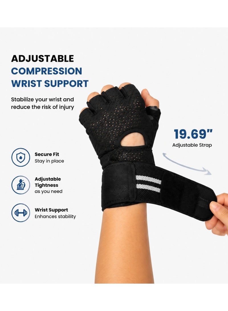 Hirospace Half Finger Weight Lifting Gloves with Adjustable Wrist Support, Breathable Workout Gloves with Anti-Slip Silicone Grip and Padded Palm Protection, Gym Training Gloves for Deadlift, Pull Up, Crossfit & Fitness for Men Women, Black - Image 4