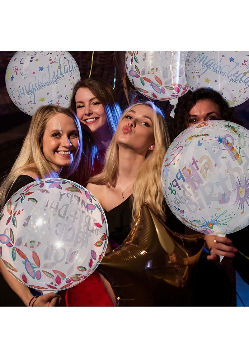 SYOSI Balloons Colorful 4D, Happy Birthday Transparent Bobo Clear Round for Party Wedding Decoration Baby Kids Shower, 20 Inches 12 Pieces - Image 1