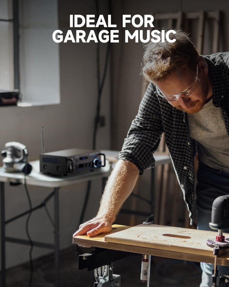 Moukey 2.0 Channel Stereo Bluetooth 5.0 Karaoke Amplifier, 300W Audio Stereo Receiver with RCA, USB, SD, 2 Mic Inputs, FM Radio - Image 4