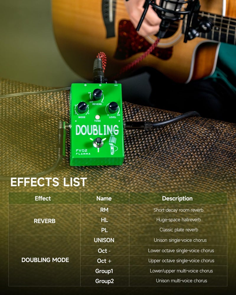 FLAMMA FV02 Vocal Processor Doubling Effects Pedal Voice Duplicate Vocal Effects Stompbox Mic Amplifier with Reverb Chorus Effects Support Multiple Vocal Modes for Vocalists Guitarists - Image 3