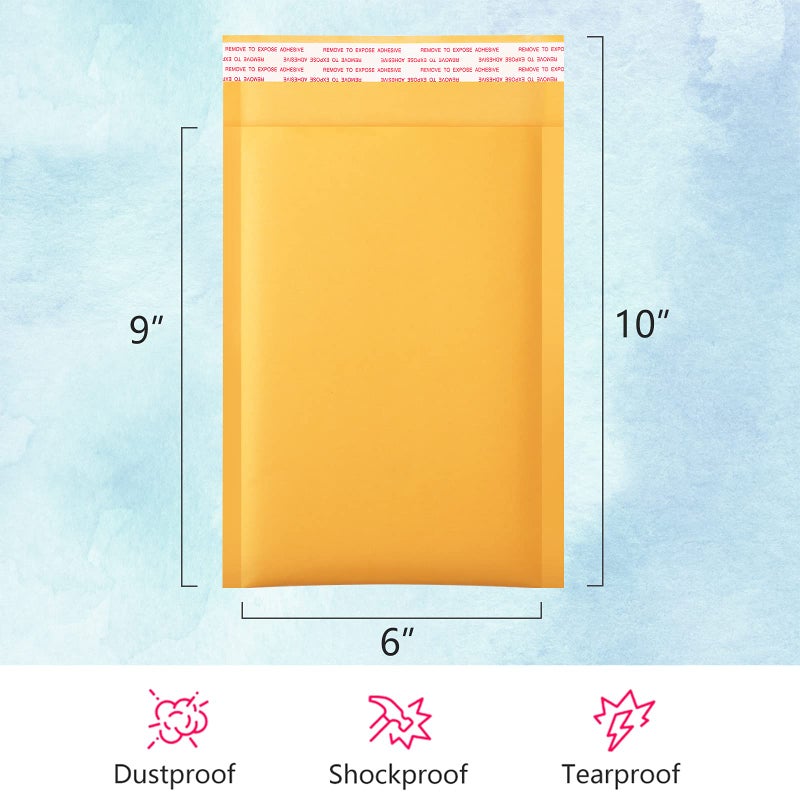 UCGOU Kraft Bubble Mailers 6x10 Inch 50 Pack Usable Size 6x9 Inch Yellow Padded Envelopes #0 Small Business Mailing Packages Self Sealing Tear Resistant Boutique Shipping Bags for Jewelry Supplies - Image 2