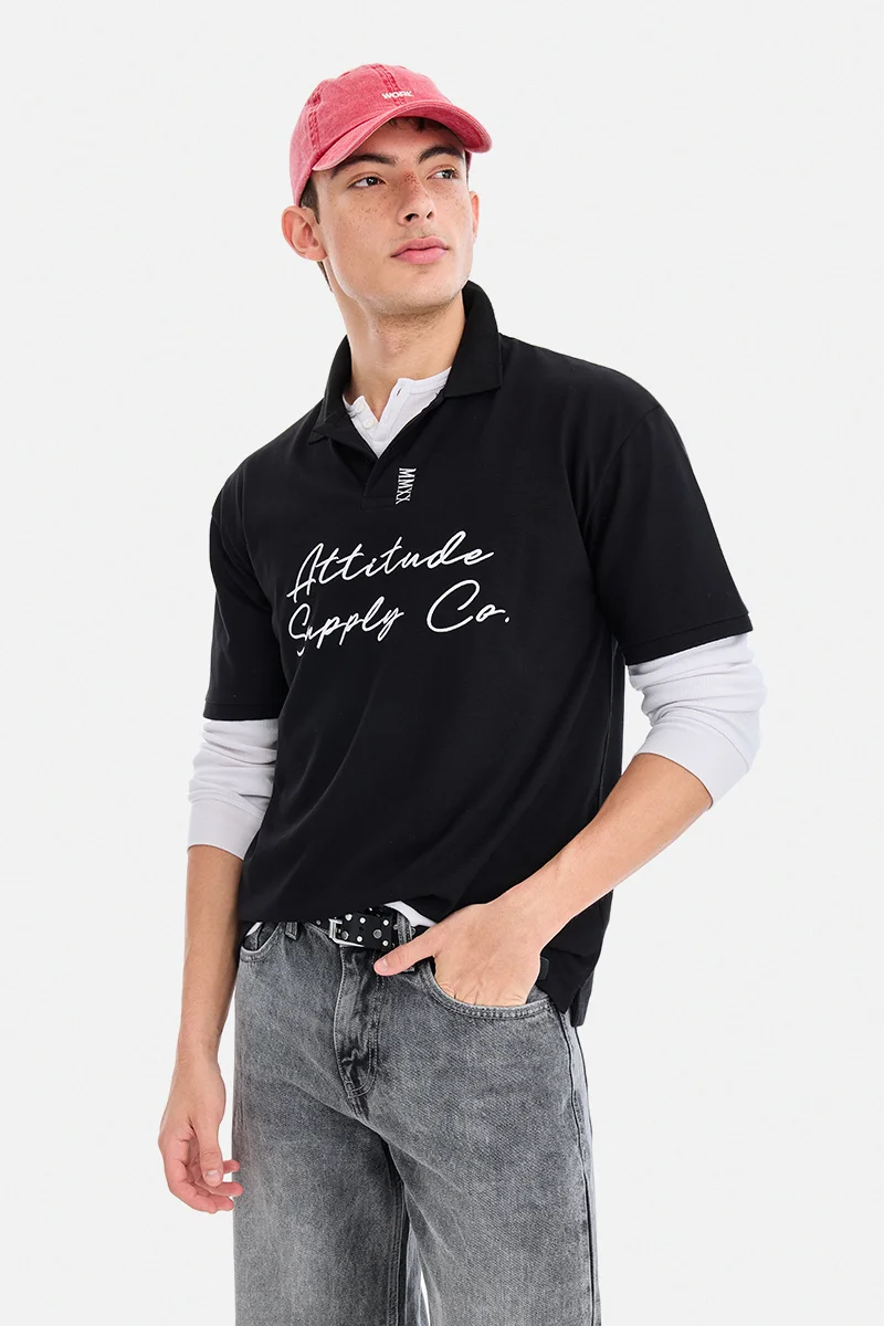 Black Embroidered Half Sleeve Oversized Streetwear T-Shirt