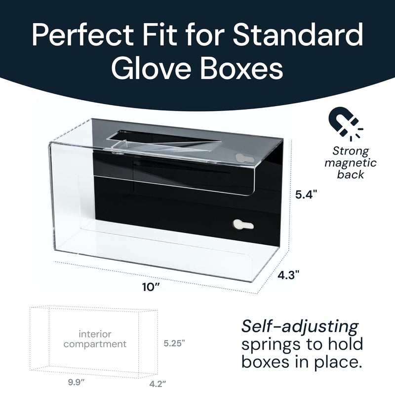SimplyImagine Magnetic Glove Box Holder - 10" x 5.4" x 4.3" Clear Acrylic Single Magnetic - Wall & Refrigerator Mount - Medical Glove Dispenser & Tissue Box Holder - Side-Loading Design - Image 3