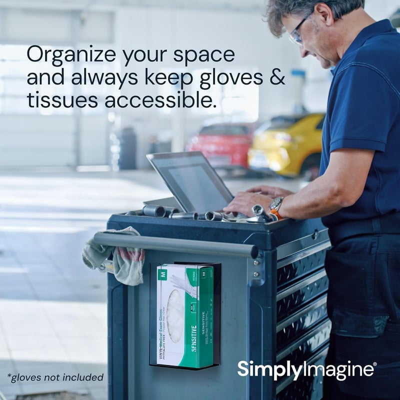 SimplyImagine Magnetic Glove Box Holder - 10" x 5.4" x 4.3" Clear Acrylic Single Magnetic - Wall & Refrigerator Mount - Medical Glove Dispenser & Tissue Box Holder - Side-Loading Design - Image 2