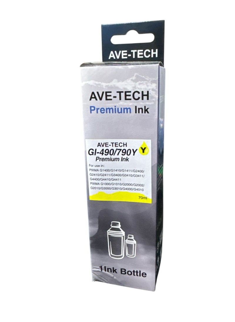 AVE-TECH PREMIUM INK G1-490/790 YELLOW / Pages 6000 / For Used In Canon / Pixma G1400/G2400/G3400/Series G1000/G1010/G2000/G2002/G3000/G4000/G4010 