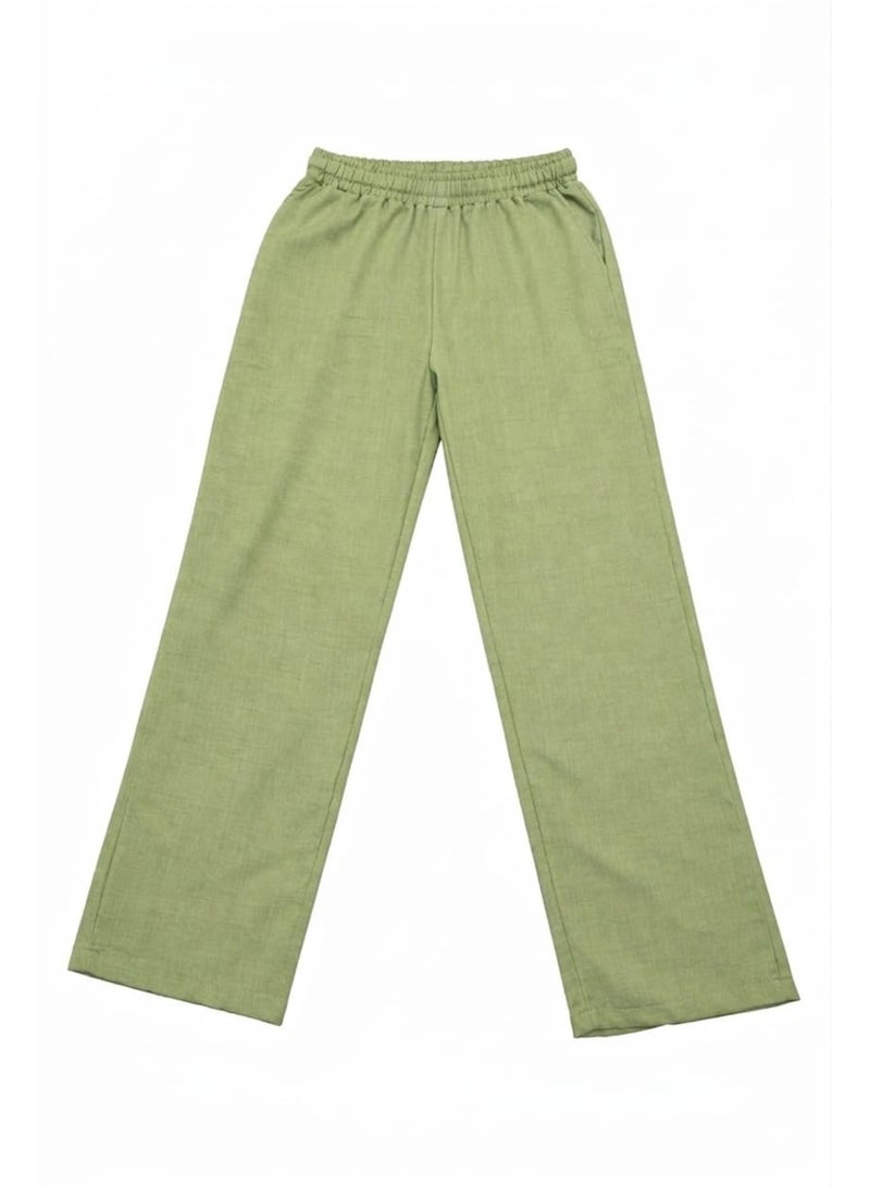 Wide-Leg Elastic Waist Textured Trousers.