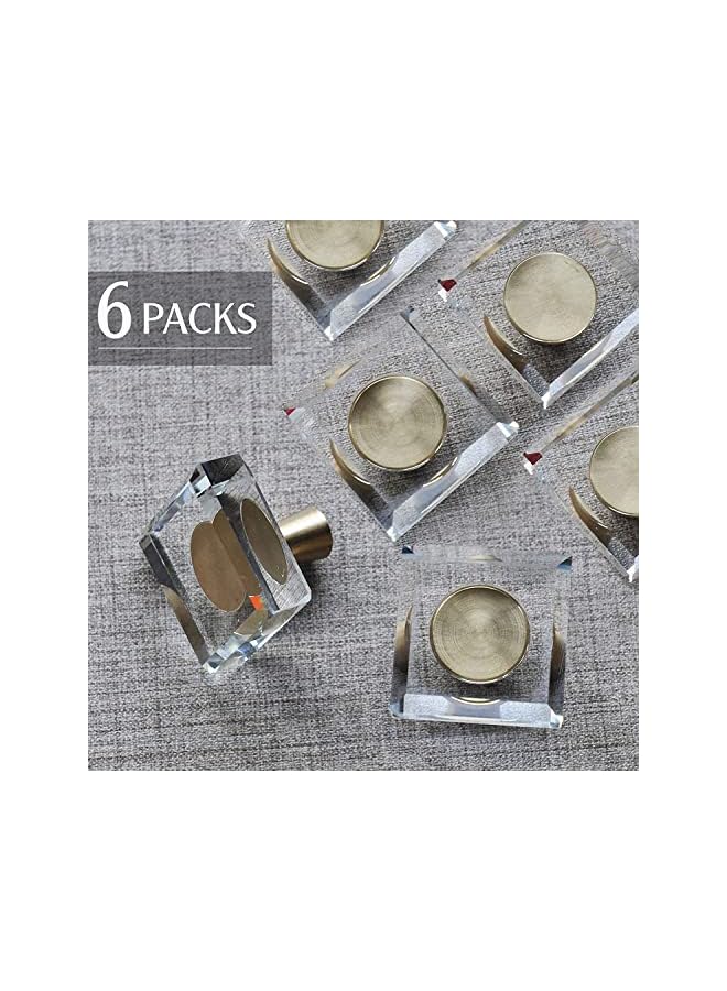 promass Glass Crystal Knobs, Cabinet Knobs and Pulls, Oval Crystal Knobs for Dresser Drawers, Brass Drawer Pull Cabinet Handle Gold Furniture Hardware for Dresser Kitchen 6 Pack (Square) - Image 5