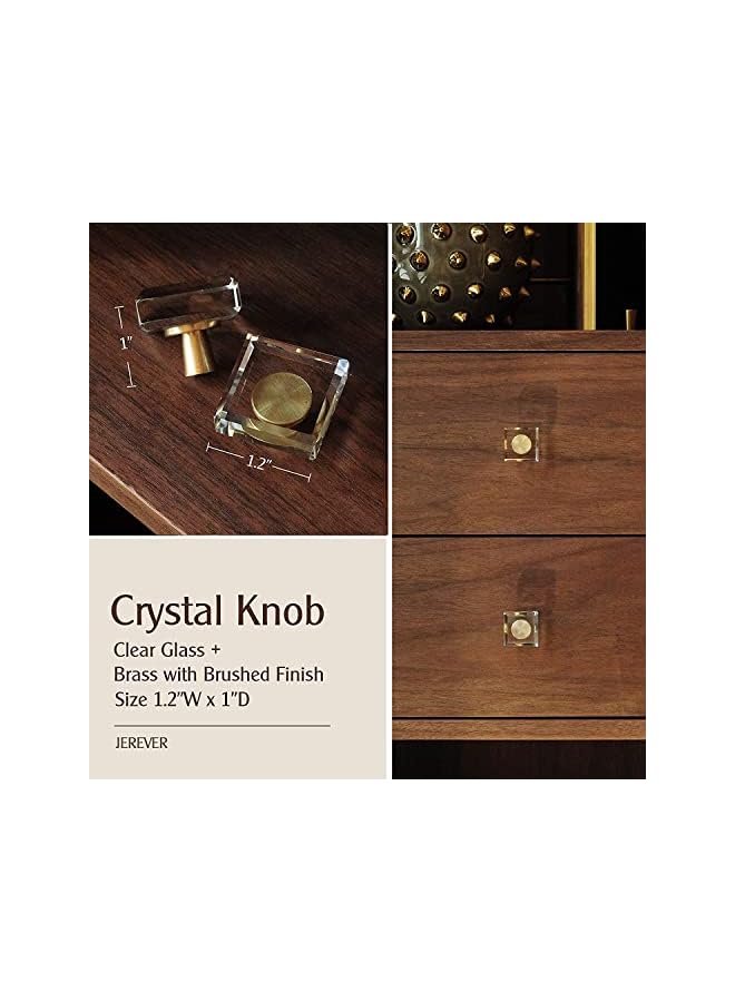 promass Glass Crystal Knobs, Cabinet Knobs and Pulls, Oval Crystal Knobs for Dresser Drawers, Brass Drawer Pull Cabinet Handle Gold Furniture Hardware for Dresser Kitchen 6 Pack (Square) - Image 2