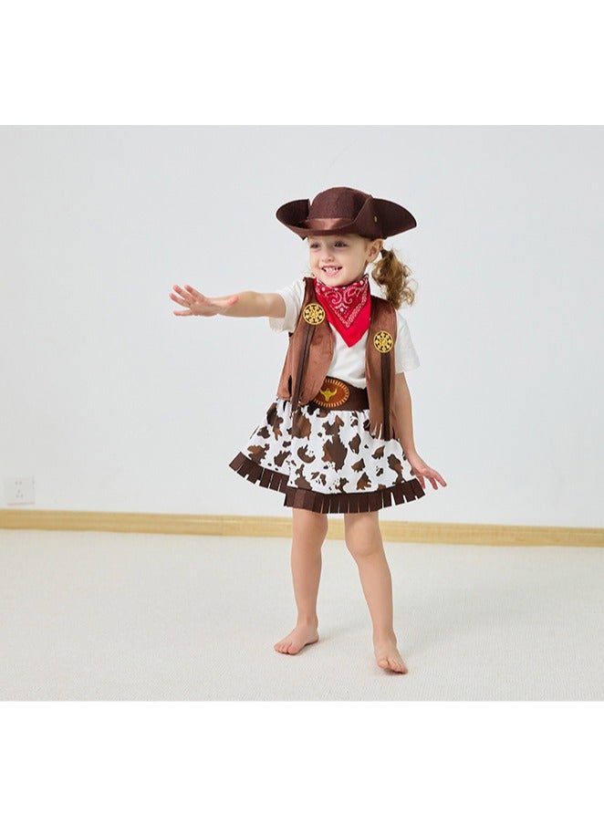 5 Pcs Cowboy Costume for Girls Dress Up Set, Birthday Cosplay Halloween Costume Party Costume - Image 2