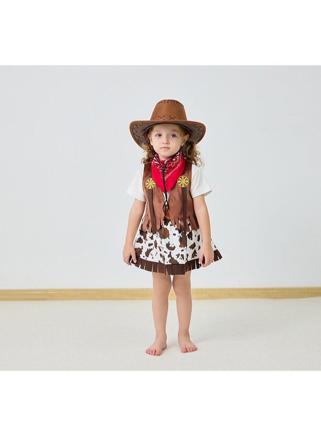 5 Pcs Cowboy Costume for Girls Dress Up Set, Birthday Cosplay Halloween Costume Party Costume - Image 3