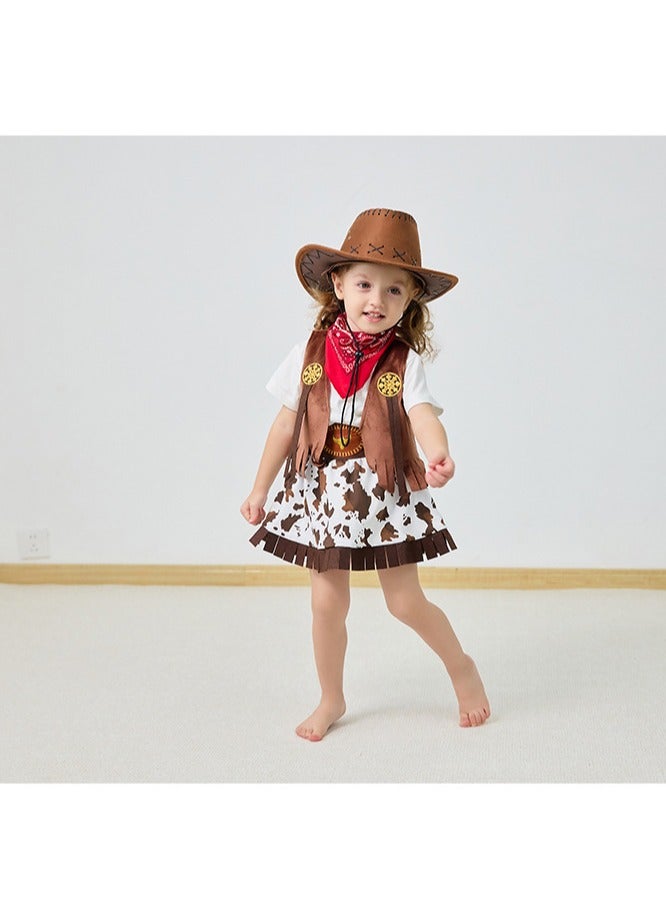 5 Pcs Cowboy Costume for Girls Dress Up Set, Birthday Cosplay Halloween Costume Party Costume - Image 4