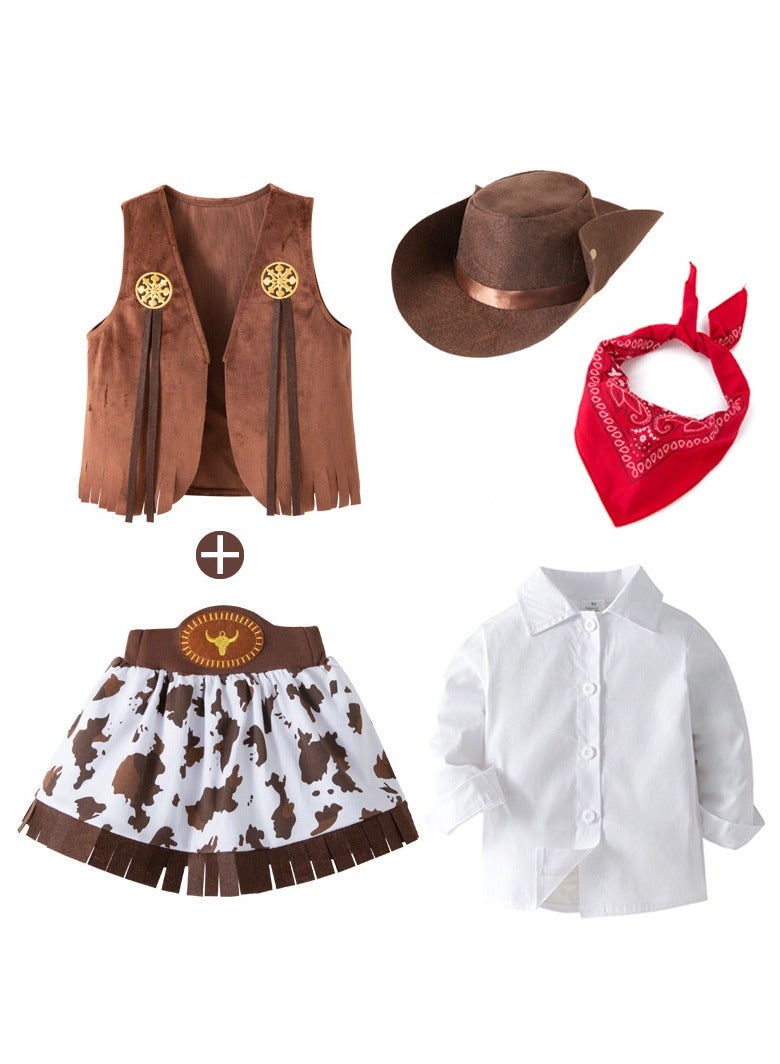5 Pcs Cowboy Costume for Girls Dress Up Set, Birthday Cosplay Halloween Costume Party Costume - Image 1