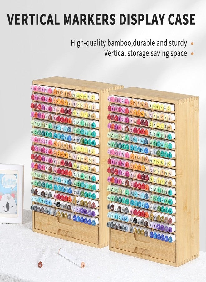 AUTOARK Bamboo Marker Organizer for 225 Markers,Desktop Storage Hold with drawers,Art Markers Pens Pencils Art Brushes Stationary Organizer Marker Pen Holder,AHK-063 - Image 5