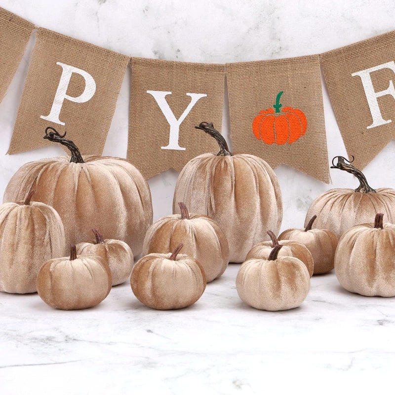 Gresorth Gresorth 8pcs Assorted Size Fake Handmade Champagne Velvet Pumpkins Artificial Fall Harvest Halloween Decoration for Home Kitchen Farmhouse Thanksgiving Wedding Festival  - Image 4