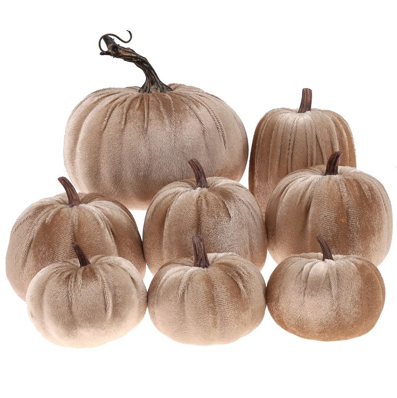Gresorth Gresorth 8pcs Assorted Size Fake Handmade Champagne Velvet Pumpkins Artificial Fall Harvest Halloween Decoration for Home Kitchen Farmhouse Thanksgiving Wedding Festival  - Image 1