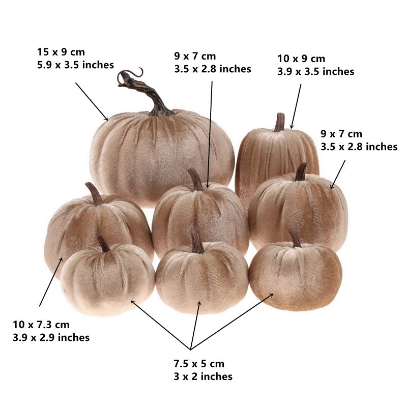 Gresorth Gresorth 8pcs Assorted Size Fake Handmade Champagne Velvet Pumpkins Artificial Fall Harvest Halloween Decoration for Home Kitchen Farmhouse Thanksgiving Wedding Festival  - Image 3