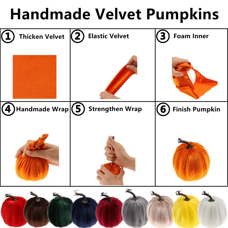 Gresorth Gresorth 8pcs Assorted Size Fake Handmade Champagne Velvet Pumpkins Artificial Fall Harvest Halloween Decoration for Home Kitchen Farmhouse Thanksgiving Wedding Festival  - Image 5