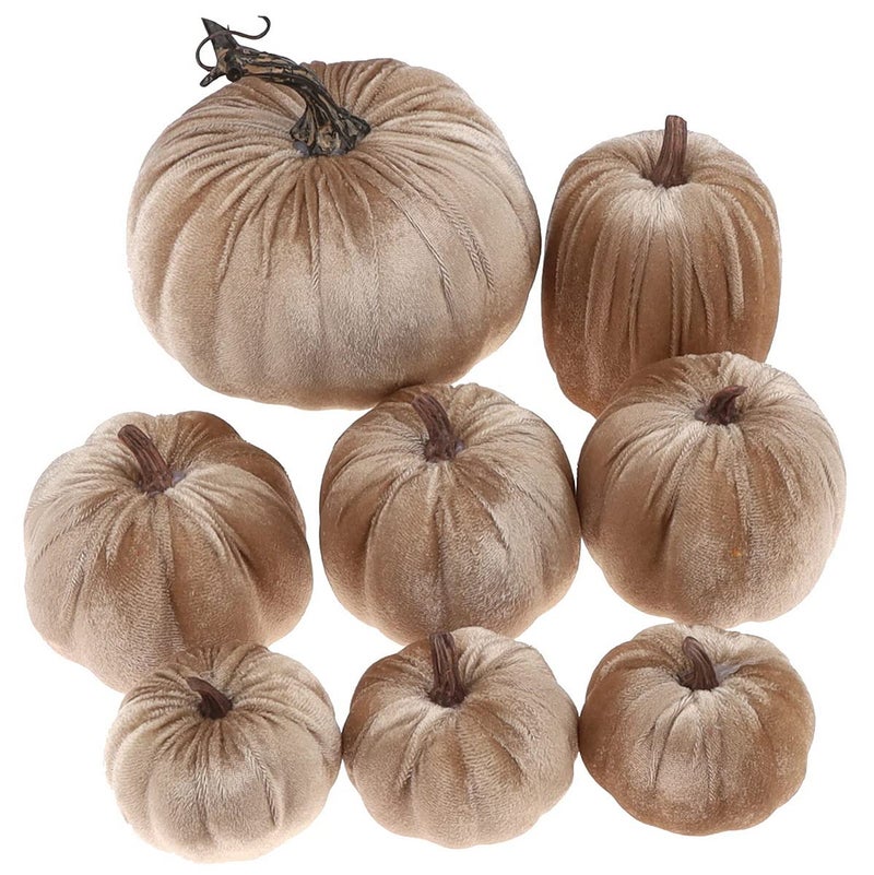 Gresorth Gresorth 8pcs Assorted Size Fake Handmade Champagne Velvet Pumpkins Artificial Fall Harvest Halloween Decoration for Home Kitchen Farmhouse Thanksgiving Wedding Festival  - Image 2