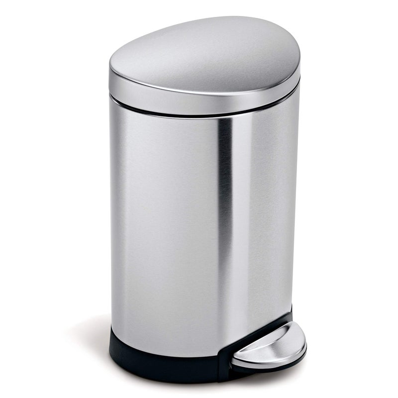simplehuman 6 Liter / 1.6 Gallon Semi-Round Bathroom Step Trash Can, Brushed Stainless Steel - Image 1