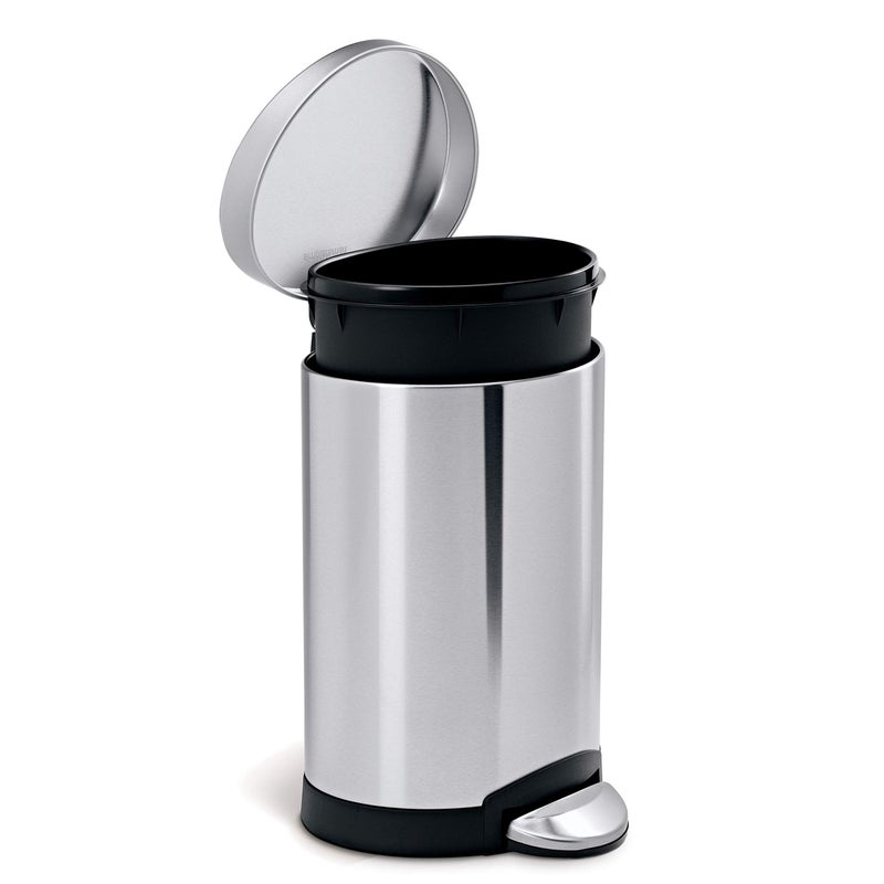 simplehuman 6 Liter / 1.6 Gallon Semi-Round Bathroom Step Trash Can, Brushed Stainless Steel - Image 3