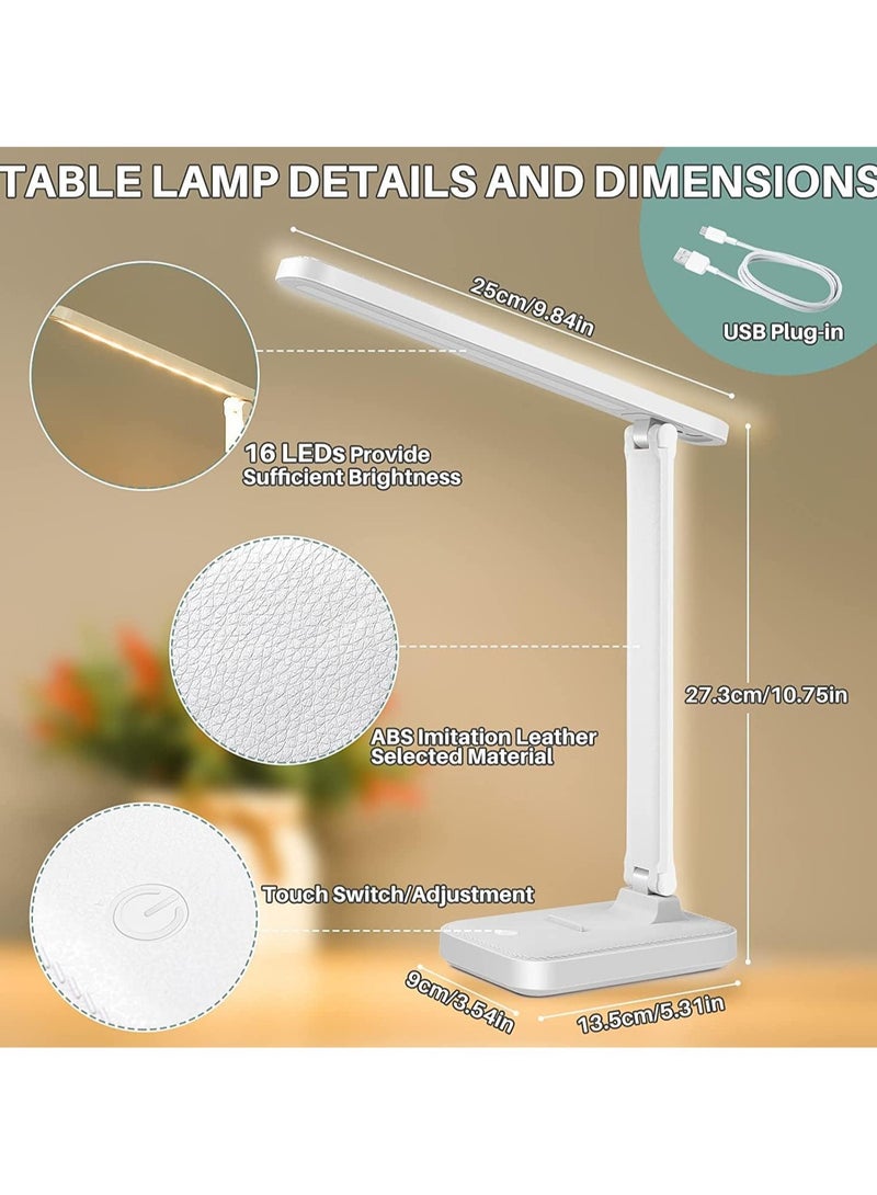 Portable LED Desk Lamp with USB Charging Port Foldable Eye Care with 3 Dimming Modes Multi-Functional Touch Control for Home Office White - Image 1