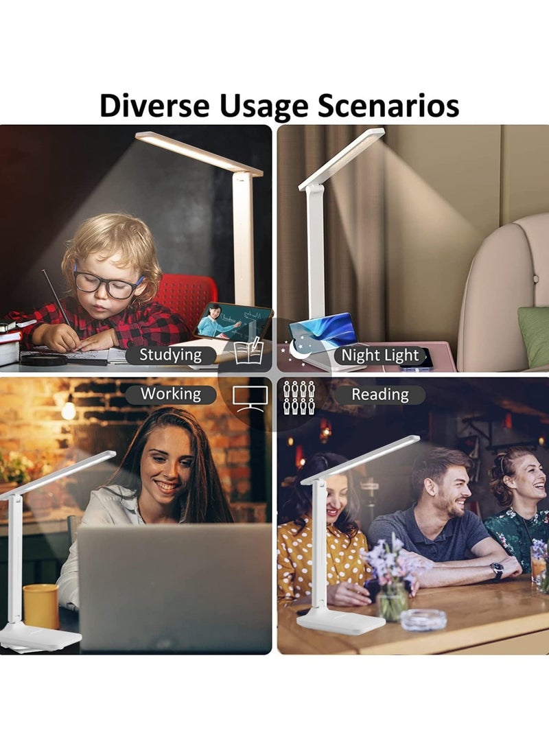 Portable LED Desk Lamp with USB Charging Port Foldable Eye Care with 3 Dimming Modes Multi-Functional Touch Control for Home Office White - Image 5