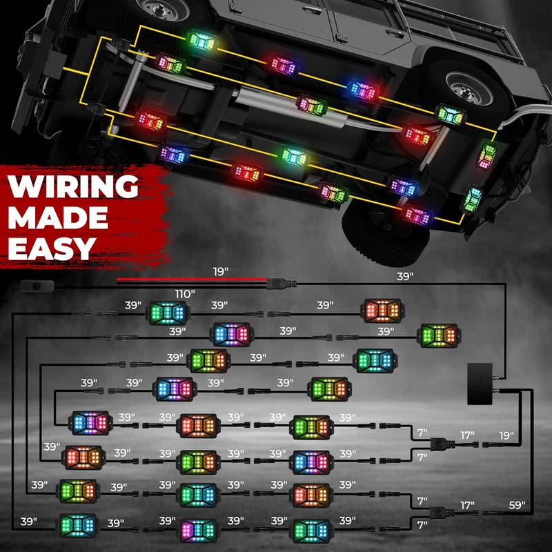 20 وحدة مصابيح صخور RGB خماسية الجوانب للشاحنات والجيب ومركبات UTV وSUV وATV، متعددة الألوان المتحركة عبر التطبيق/التحكم عن بعد مع وضع الموسيقى، مجموعات إضاءة تحتية خارجية مقاومة للماء للسيارات - Image 5