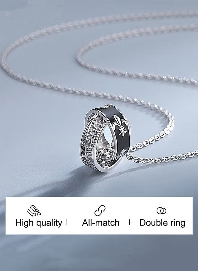 Happy D Men's Titanium Steel Double Ring Necklace For Men, Unique Design Streetwear Neck Chain, High-end Luxury Pendant For Gentlemen Black & White - Image 5