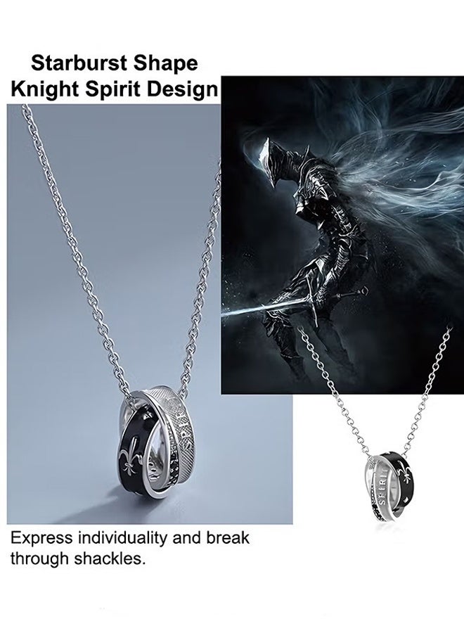 Happy D Men's Titanium Steel Double Ring Necklace For Men, Unique Design Streetwear Neck Chain, High-end Luxury Pendant For Gentlemen Black & White - Image 4