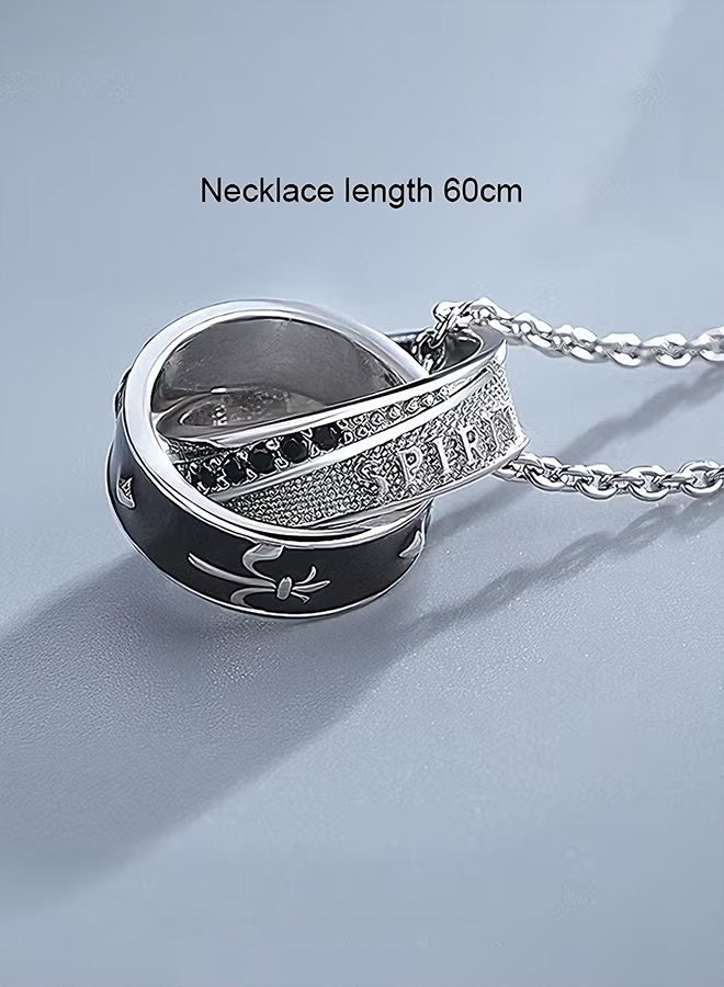 Happy D Men's Titanium Steel Double Ring Necklace For Men, Unique Design Streetwear Neck Chain, High-end Luxury Pendant For Gentlemen Black & White - Image 3
