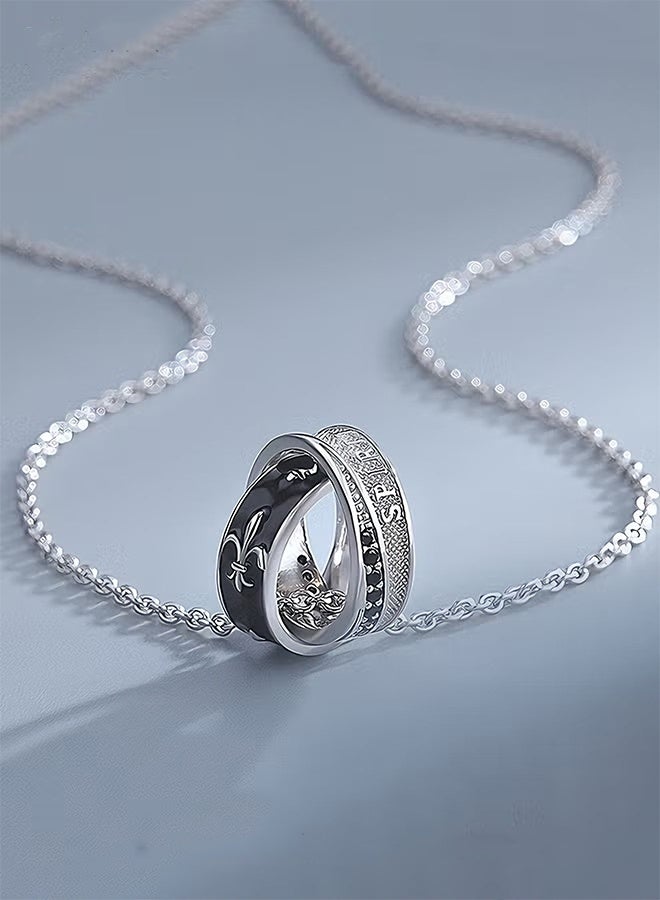 Happy D Men's Titanium Steel Double Ring Necklace For Men, Unique Design Streetwear Neck Chain, High-end Luxury Pendant For Gentlemen Black & White - Image 2