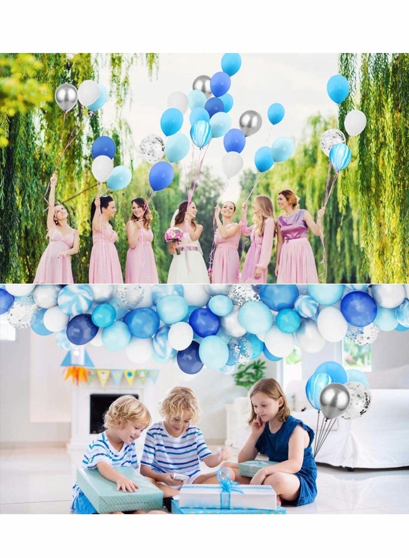 KASTWAVE Blue Ocean Balloons Arch Kit, 104 Pcs Metallic Balloon, for Wedding Baby Shower Birthday, Wedding Anniversary Party Decorations, Blue Silver White Arch, Ocean theme Birthday Party Decor - Image 3
