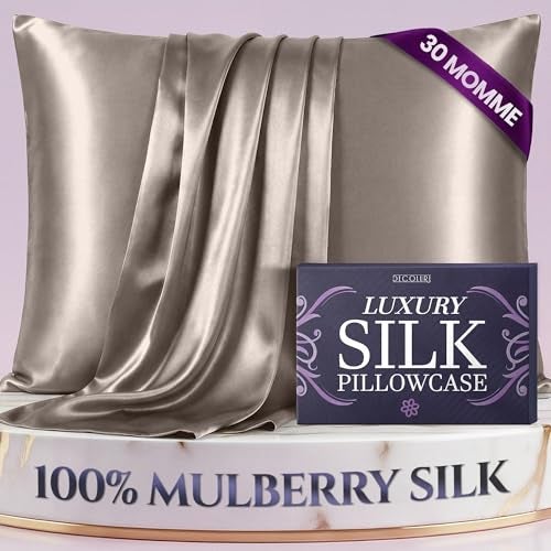 DECOLURE 100 Pure Mulberry Silk Pillow Case Standard Size High Grade 30 Momme 6A Luxuriously Soft Cooling Silk Pillowcase for Hair Skin Hypoallergenic Breathable Hidden Zipper Champagne - Image 1