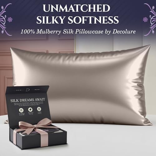 DECOLURE 100 Pure Mulberry Silk Pillow Case Standard Size High Grade 30 Momme 6A Luxuriously Soft Cooling Silk Pillowcase for Hair Skin Hypoallergenic Breathable Hidden Zipper Champagne - Image 3