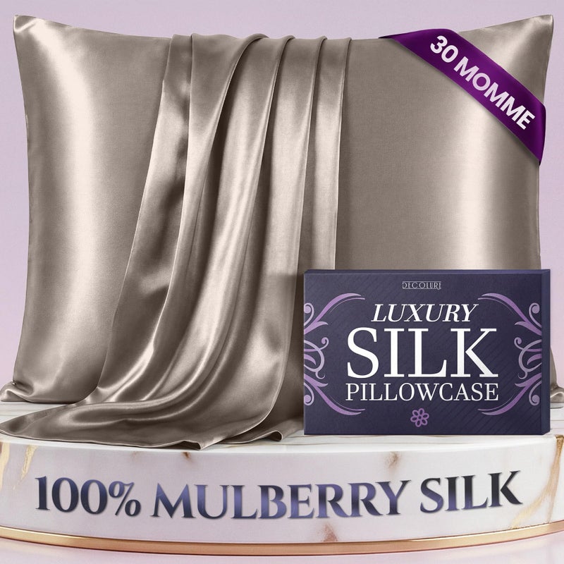 DECOLURE 100 Pure Mulberry Silk Pillow Case Standard Size High Grade 30 Momme 6A Luxuriously Soft Cooling Silk Pillowcase for Hair Skin Hypoallergenic Breathable Hidden Zipper Champagne - Image 2