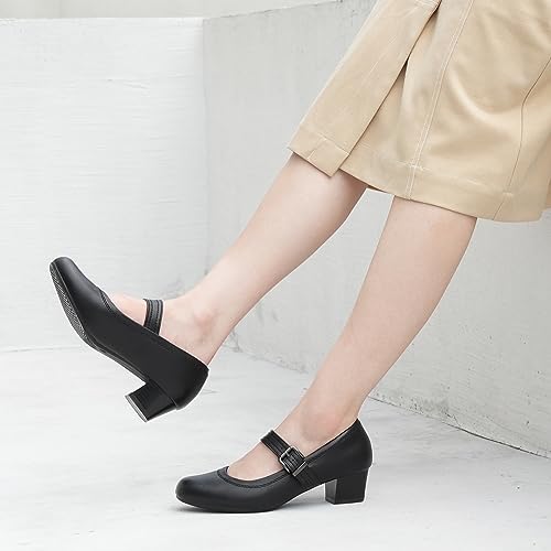 Ortho+rest Women Mary Janes Shoes for Bunions Orthopedic Dress Shoes Low Chunky Heels Work Pumps (9,Black) - Image 2