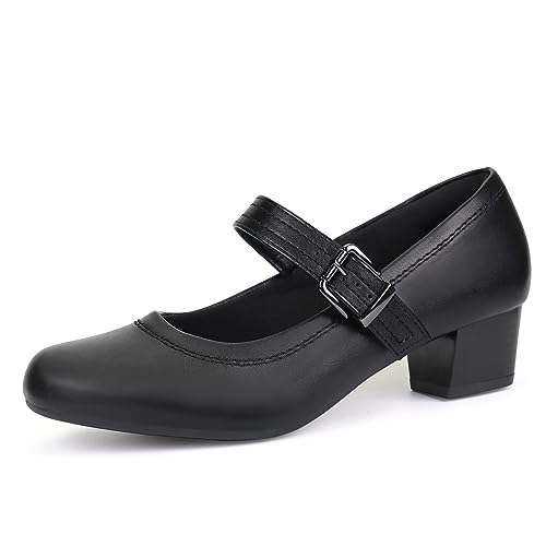 Ortho+rest Women Mary Janes Shoes for Bunions Orthopedic Dress Shoes Low Chunky Heels Work Pumps (9,Black) - Image 1