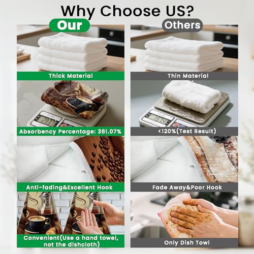 CUTHOLLOW Coffee Element Hanging Kitchen Towels with Loop, Set of 2 - Soft & Super Absorbent Microfiber Decorative Hanging Dish & Hand Towel, Tea, Coffee Towel for Kitchen Bathroom Oven Handle - Image 3