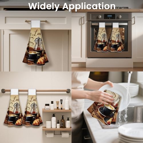 CUTHOLLOW Coffee Element Hanging Kitchen Towels with Loop, Set of 2 - Soft & Super Absorbent Microfiber Decorative Hanging Dish & Hand Towel, Tea, Coffee Towel for Kitchen Bathroom Oven Handle - Image 4