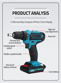 Beirui 28V Impact Cordless Drill Driver Kit with 2 Batteries, 1200 RPM Speed, 24 Accessories, Ideal for Metal, Wood and Wall Projects with Dual Batteries  - Image 3