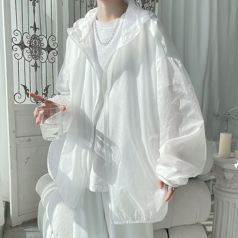 Solid Color Sunscreen Clothes For Men And Women Couple Summer 2023 New Fashion Brand Plus Size Loose Lightweight Hooded Jacket Top - Image 2